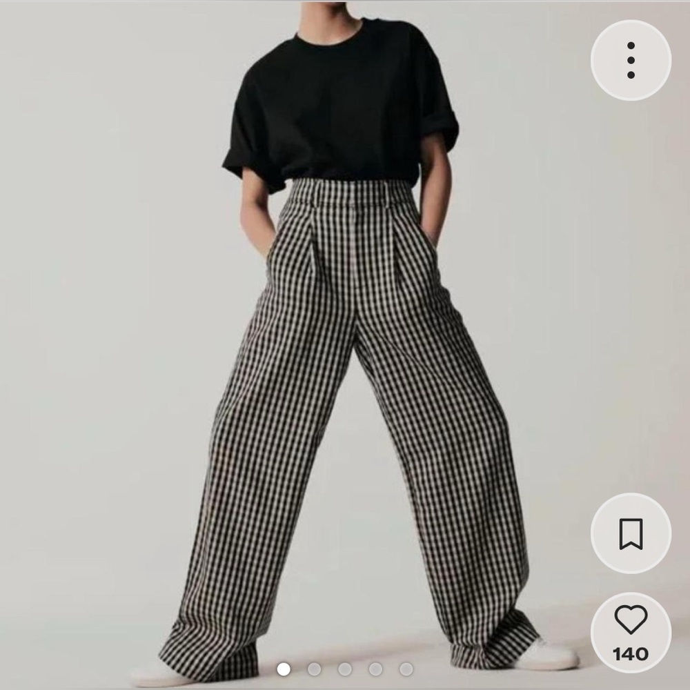 Everlane Black and Tan Checker Cool Girl Trousers